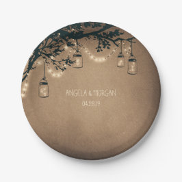 Rustieke Mason Jar Lights Boom Bruiloft Papieren Bordje