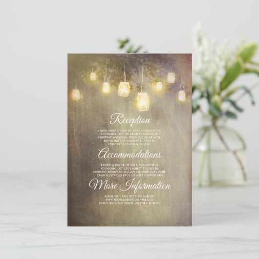 Rustieke Mason Jar Lights Bruiloft Informatie Gast Informatiekaartje (Staand voorkant)