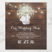 Rustieke Mason Jar Lights en Baby's Breath Barn Wijn Etiket (Enkel label)
