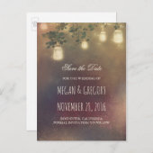 Rustieke Mason Jar Lights en Branches Save the Dat Aankondigingskaart (Voorkant / Achterkant)