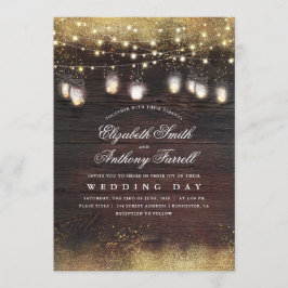 Rustieke Mason Jar Lights en Gouden Glitter Huweli Kaart