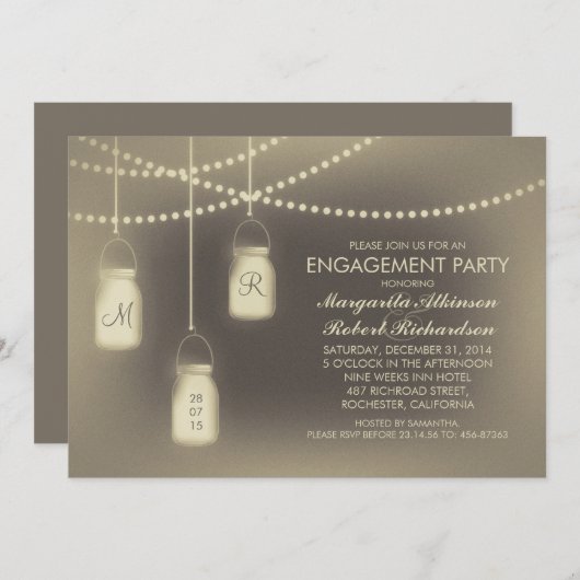 Rustieke Mason Jar Lights Engagement Party Kaart (Voorkant / Achterkant)