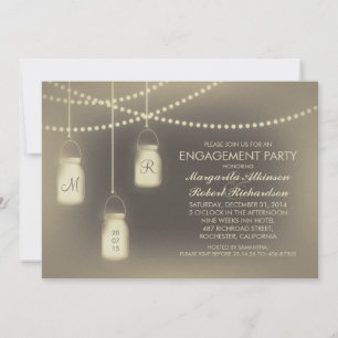 Rustieke Mason Jar Lights Engagement Party Kaart