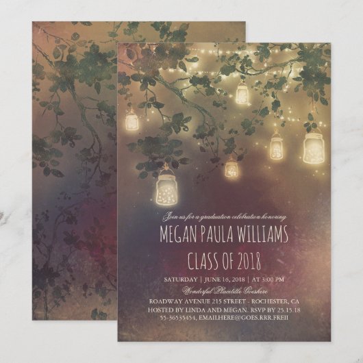 Rustieke  Mason Jar Lights Graduation Party Kaart (Voorkant / Achterkant)