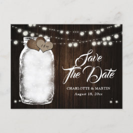 Rustieke Mason Jar Lights Hout Wedding Save The Da Aankondigingskaart