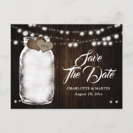 Rustieke Mason Jar Lights Hout Wedding Save The Da Aankondigingskaart