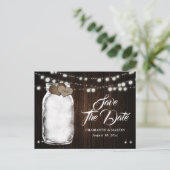 Rustieke Mason Jar Lights Hout Wedding Save The Da Aankondigingskaart (Staand voorkant)