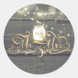 Rustieke Mason Jar Lights Houten Schuur Bruiloft Ronde Sticker
