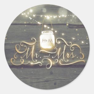 Rustieke Mason Jar Lights Houten Schuur Bruiloft Ronde Sticker