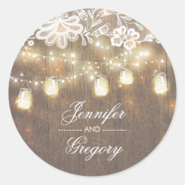 Rustieke Mason Jar Lights Kant Houten Bruiloft Ronde Sticker