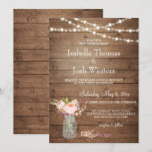 Rustieke Mason Jar Lights Roze Pioenboeket bruilof Kaart (Voorkant / Achterkant)