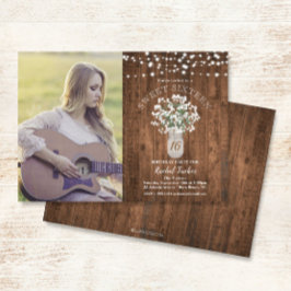 Rustieke Mason Jar Lights Sweet 16 Verjaardag Foto Kaart