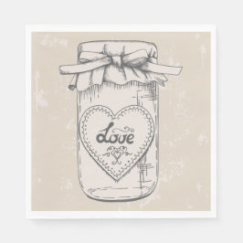Rustieke Mason Jar Love Heart Tan Brown bruiloft Servetten