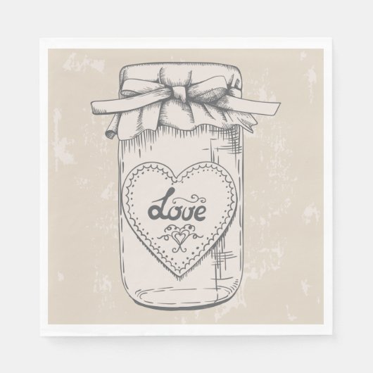 Rustieke Mason Jar Love Heart Tan Brown bruiloft Servetten (Voorkant)