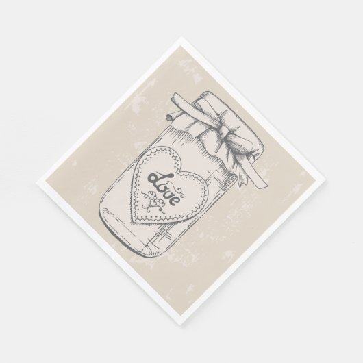 Rustieke Mason Jar Love Heart Tan Brown bruiloft Servetten (Hoek)