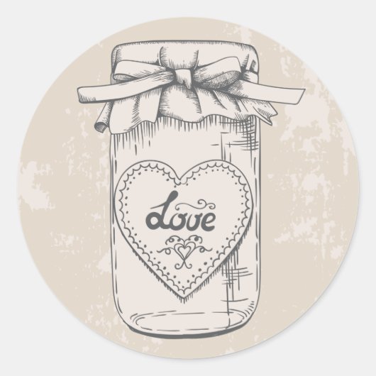 Rustieke Mason Jar Love Hearts Tan Wedding Ronde Sticker (Voorkant)