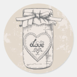 Rustieke Mason Jar Love Hearts Tan Wedding Ronde Sticker