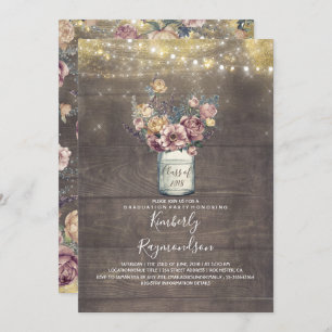Rustieke Mason Jar Mauve en Gold Graduation Party Kaart