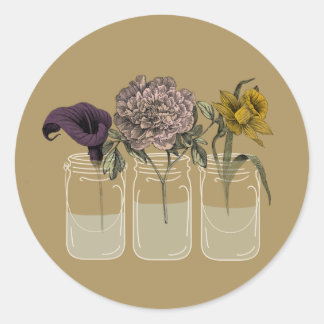 Rustieke Mason Jar met Bloemen Ronde Stickers