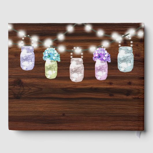 Rustieke Mason Jar met Lichten Bruiloft Gastenboek (Achterkant)