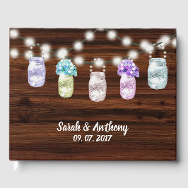 Rustieke Mason Jar met Lichten Bruiloft Gastenboek