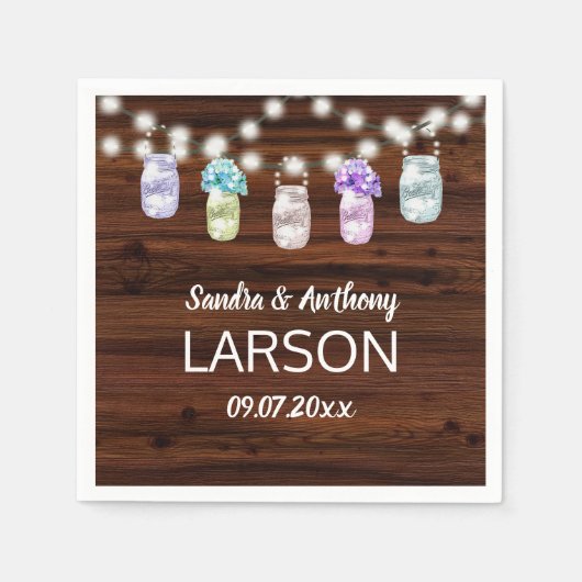 Rustieke Mason Jar met Lichten Bruiloft Servetten (Voorkant)