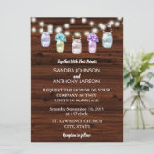 Rustieke Mason Jar Met Lichten Bruiloft Uitnodigin Kaart (Staand voorkant)