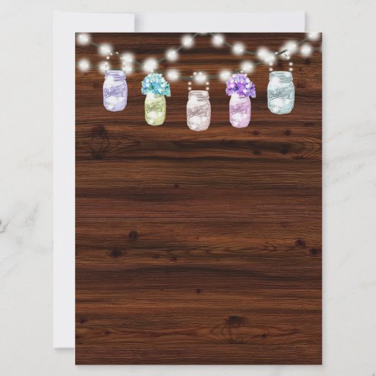 Rustieke Mason Jar Met Lichten Bruiloft Uitnodigin Kaart (Achterkant)