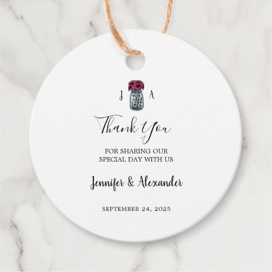 Rustieke mason jar monogram land bruiloft bedankjes labels (Voorkant)