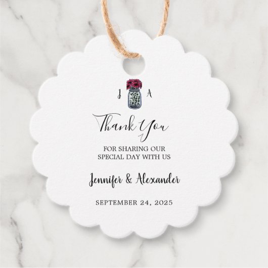 Rustieke mason jar monogram land bruiloft bedankjes labels (Voorkant)