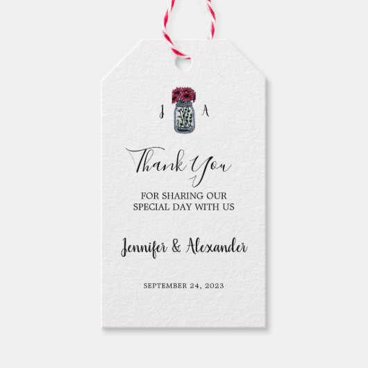 Rustieke mason jar monogram land bruiloft cadeaulabel (Voorkant)