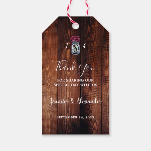 Rustieke mason jar monogram land bruiloft cadeaulabel (Voorkant)