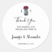 Rustieke mason jar monogram land bruiloft ronde sticker (Voorkant)