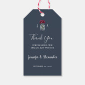 Rustieke mason jar monogram marine blauwe bruiloft cadeaulabel (Voorkant)