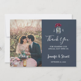 Rustieke mason jar monogram navy blauwe foto bruil bedankkaart