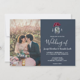 Rustieke Mason jar navy blauw monogram foto Bruilo Kaart