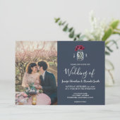 Rustieke Mason jar navy blauw monogram foto Bruilo Kaart (Staand voorkant)