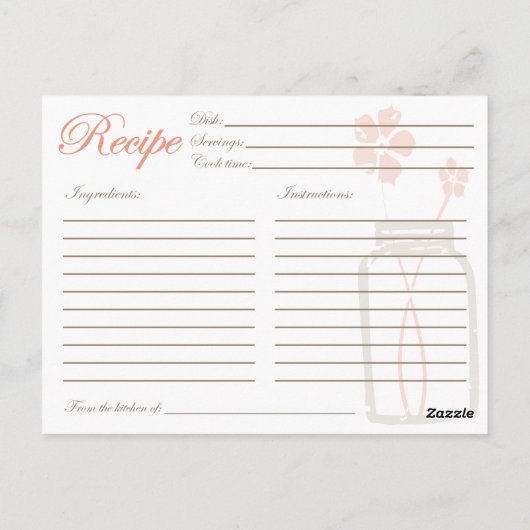 Rustieke Mason Jar Recept Douche Kaart Koraal (Achterkant)