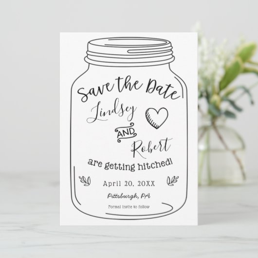 Rustieke Mason Jar Save the Date met Foto Kaart (Staand voorkant)
