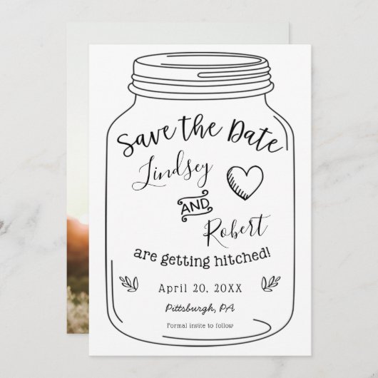 Rustieke Mason Jar Save the Date met Foto Kaart (Voorkant / Achterkant)