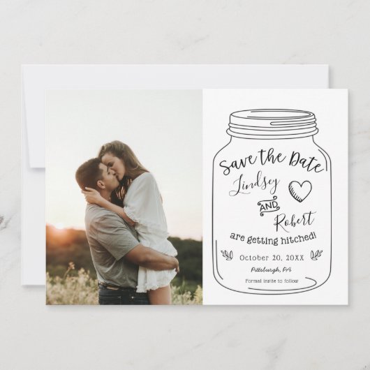 Rustieke Mason Jar Save the Date met Foto Kaart (Voorkant)