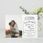 Rustieke Mason Jar Save the Date met Foto Kaart (Staand voorkant)