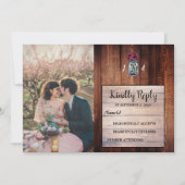 Rustieke mason jar schuur hout foto bruiloft RSVP  Kaart (Voorkant)