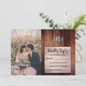 Rustieke mason jar schuur hout foto bruiloft RSVP  Kaart (Staand voorkant)