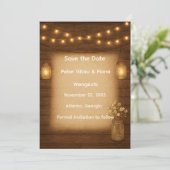 Rustieke Mason Jar Slingerlichten Save the Date Ka (Staand voorkant)