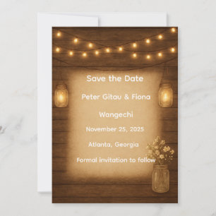 Rustieke Mason Jar Slingerlichten Save the Date Ka