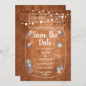 Rustieke Mason Jar Slingerlichten Save the Date Kaart (Voorkant / Achterkant)