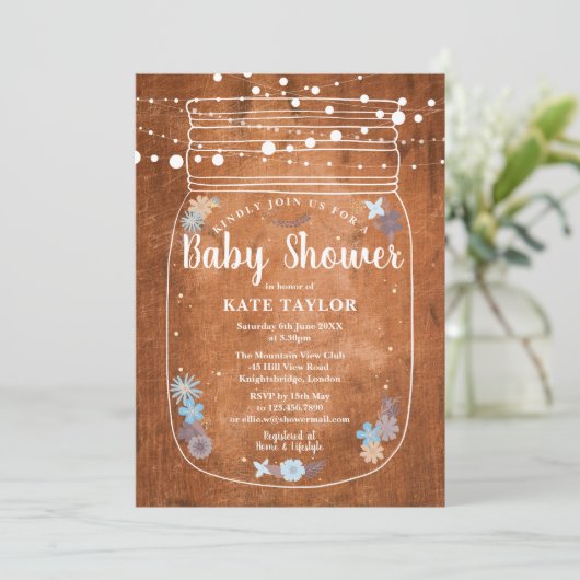 Rustieke Mason Jar String Lights Baby shower Kaart (Staand voorkant)