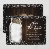Rustieke Mason Jar String Lights Schuur Hout Huwel Save The Date (Voorkant / Achterkant)