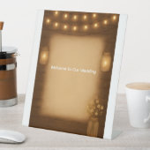 Rustieke Mason Jar & String Lights Trouwtafelblad Reclamebord Met Voetstuk (Insitu)